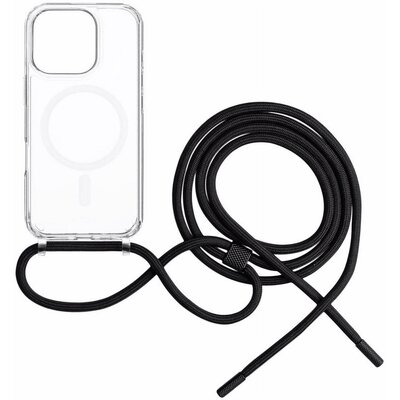 Etui FIXED MagPure Neck MagSafe do Apple iPhone 16 Pro Max Przezroczysty + czarna smycz
