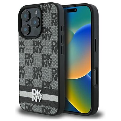 Etui DKNY Checkered Pattern & Printed Stripes do Apple iPhone 16 Pro Max Czarny