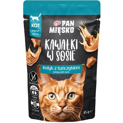 Karma dla kota PAN MIĘSKO Kawałki w sosie Indyk z tuńczykiem 85 g