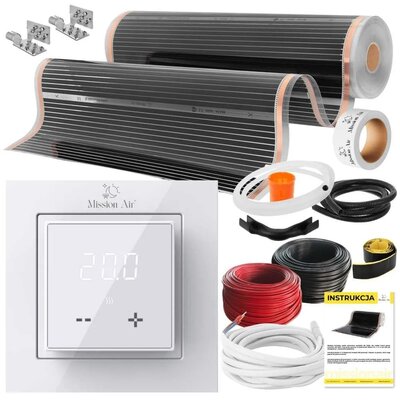 Folia grzewcza na podczerwień MISSION AIR 160 W/m² Black Silver 2 m² (2 m x 100 cm) + regulator Aries LCD Biały
