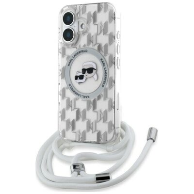 Etui KARL LAGERFELD IML Crossbody Monogram Karl & Choupette Head MagSafe do Apple iPhone 16 Przezroczysty