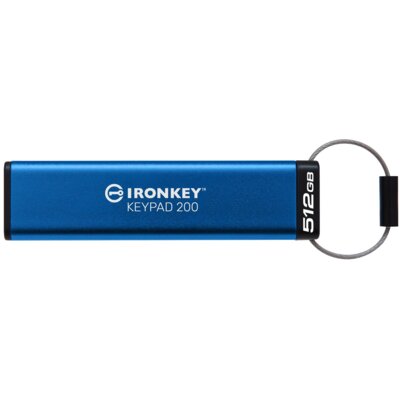 Pendrive KINGSTON IronKey Keypad 200 512GB, USB 3.2 Gen. 1 (USB 3.0), Odczyt 280 Mb/s, Zapis 200 Mb/s Niebieski