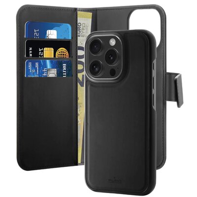 Etui PURO Wallet Detachable 2w1 MagSafe do Apple iPhone 16 Pro Czarny