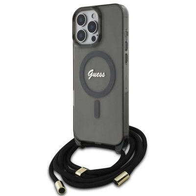 Etui GUESS Crossbody Cord Script MagSafe do Apple iPhone 16 Pro Czarny
