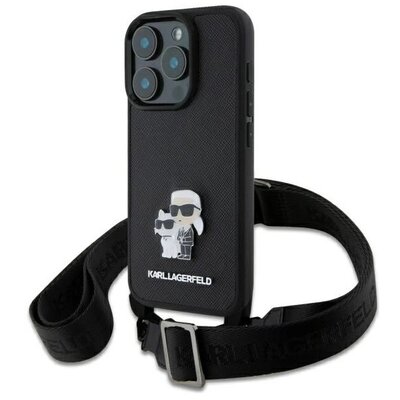 Etui KARL LAGERFELD Saffiano Karl&Choupette Metal Pin CBDY Strap do Apple iPhone 16 Pro Max Czarny