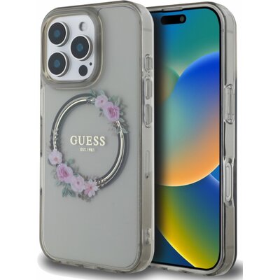 Etui GUESS IML Flowers Wreath MagSafe do Apple iPhone 16 Pro Max Czarny