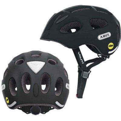 Kask rowerowy ABUS Youn-I Czarny dla Dzieci z lampką (rozmiar S) MIPS