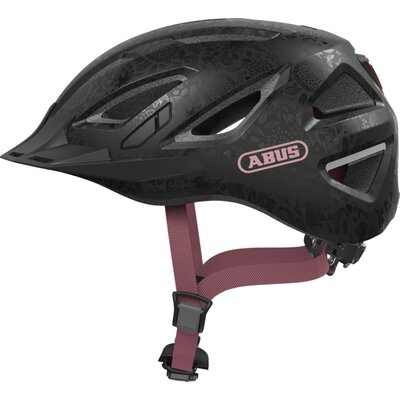 Kask rowerowy ABUS Urban-I 3.0 Flower Art Czarno-fioletowy Miejski (rozmiar S)