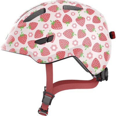 Kask rowerowy ABUS Smiley 3.0 LED Strawberry Różowo-czerwony dla Dzieci z lampką (rozmiar M)