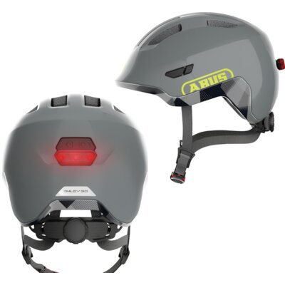 Kask rowerowy ABUS Smiley 3.0 Ace LED Shiny Szary dla Dzieci z lampką (rozmiar S)
