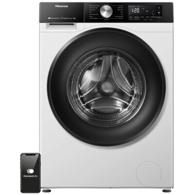 Pralka HISENSE WF3S8045BW3PL Seria 3S 8kg 1400 obr Wi-Fi Connectlife Autodozowanie Smart Wizzard Programy z parą + Suszarka HISENSE DH3S802BW3 PL + Łącznik HISENSE SKHDSNW