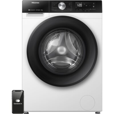 Pralka HISENSE WF3S8043BW3/PL Seria 3S 8kg 1400 obr Wi-Fi Connectlife Smart Wizzard Programy z parą + Suszarka HISENSE DH3S802BW3 PL + Łącznik HISENSE SKHDSNW