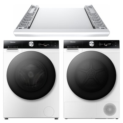 Pralka HISENSE WF7S1247BW Seria 7S 12kg 1400 obr Wi-Fi ConnectLife Autodozowanie AI SuperWash Ekran TFT Smart Assist + Suszarka HISENSE DH7S107BW Seria 7S Wi-Fi ConnectLife AI SuperDry Ekran TFT Samoczyszczacy wymiennik ciepła + Łącznik HISENSE WZXX90-BEW