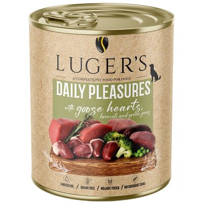 Karma dla psa LUGER'S Daily Pleasures z sercami gęsi, brokułami i zielonym groszekiem 800 g