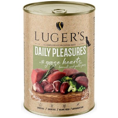 Karma dla psa LUGER'S Daily Pleasures Serca gęsi, brokuł i zielony groszek 400g