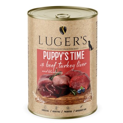 Karma dla psa LUGER'S Puppy's Time z wołowiną, wątróbką z indyka i borówką 400 g