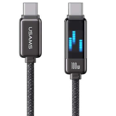 Kabel USB-C - USB-C USAMS z wyświetlaczem LCD Meteor Series SJ744USB01 100W 1.2m Czarny