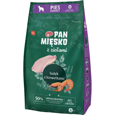 Karma dla psa PAN MIĘSKO Indyk Krewetki XL 3 kg