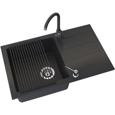 Zlewozmywak jednokomorowy z ociekaczem PYRAMIS Sparta Plus 070053001BP Karbonowy 48x78 + bateria + dozownik + rollmata