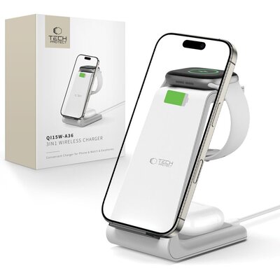 Ładowarka indukcyjna TECH-PROTECT QI15W-A36 3w1 10W Biały Qi MagSafe