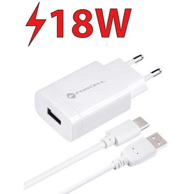 Ładowarka sieciowa FORCELL TFK-TC-1099 18W Biały + Kabel UBS - USB-C