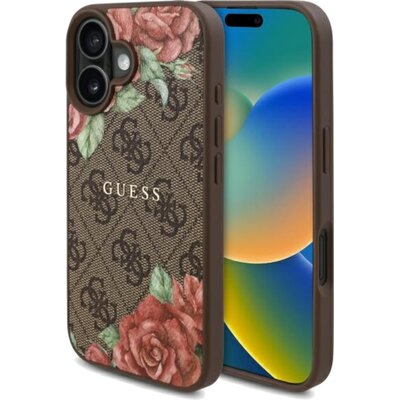 Etui GUESS 4G Flowers Print MagSafe do Apple iPhone 16 Brązowy