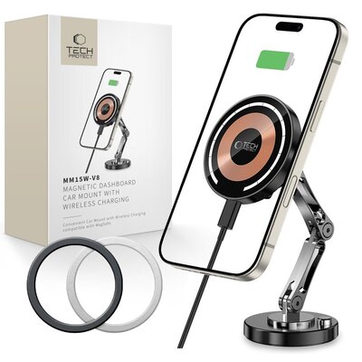 Uchwyt na telefon TECH-PROTECT MM15W-V8 MagSafe Dashboard Charger 15W Czarny