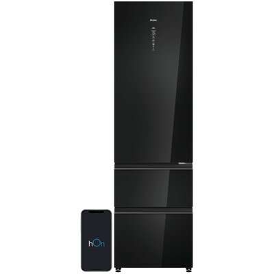 Lodówka HAIER HTW7620DNGB 3-drzwiowa No Frost czarne szkło oświetlenie tylnej ściany