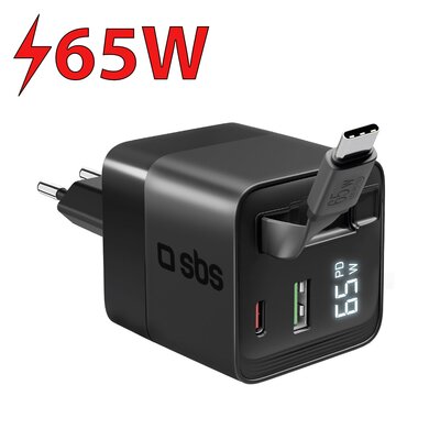 Ładowarka sieciowa SBS GAN 65W + Kabel USB-C Czarny