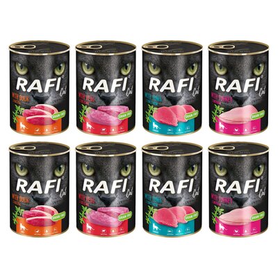 Karma dla kota RAFI Mix smaków z indykiem, tuńczykiem, kaczką, cielęciną 8 x 400 g
