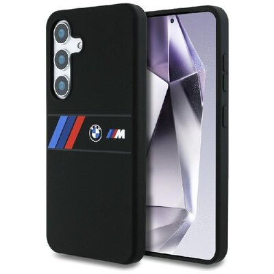 Etui BMW Silicone Middle Tricolor Stripes MagSafe do Samsung Galaxy S25 Czarny