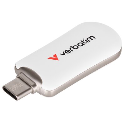 Pendrive VERBATIM Plectra 256GB, USB-C, Odczyt 100 Mb/s, Zapis 25 Mb/s Biało-szary