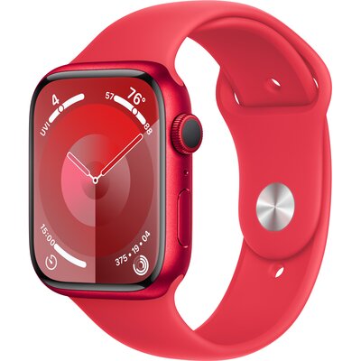 Apple Watch 9 GPS 45mm koperta z aluminium (czerwony) + pasek sportowy S/M (czerwony)