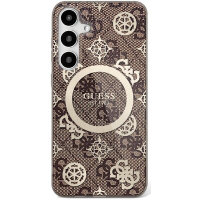 Etui GUESS 4G Background Gold Electroplated Peony Pattern MagSafe do Samsung Galaxy S25 Brązowy