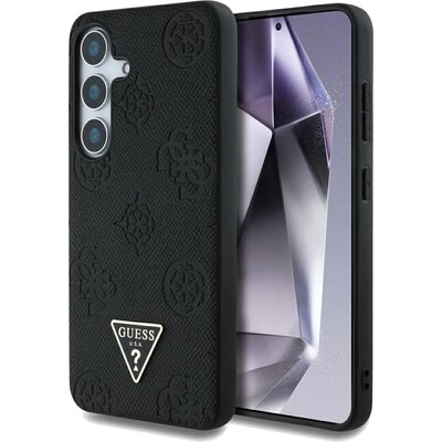 Etui GUESS Grained Hot Stamp Peony Pattern Triangle Logo MagSafe do Samsung Galaxy S25 Czarny