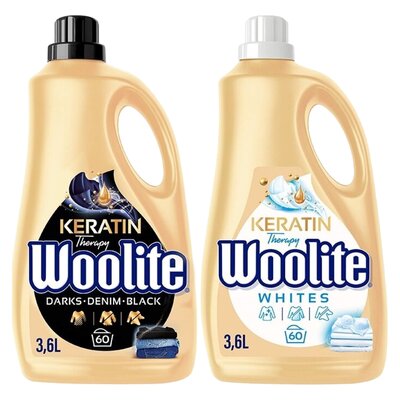 Płyn do prania WOOLITE Keratin Therapy Czarny 3600 ml + Płyn do prania WOOLITE Keratin Therapy Biały 3600 ml