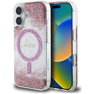 Etui GUESS HC Resin Bottom Glitter MagSafe do Apple iPhone 16 Różowy