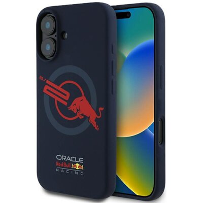 Etui RED BULL HC Silicone ORBR20 Logo Red Lining MagSafe do Apple iPhone 16 Granatowy