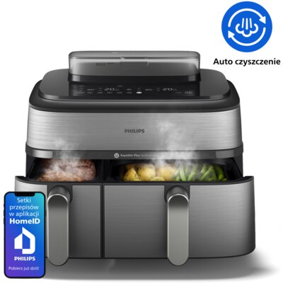 Air Fryer Frytkownica beztłuszczowa Philips Ovi Ultra Dual Basket NA555/00 funkcja pary, automatyczne czyszczenie