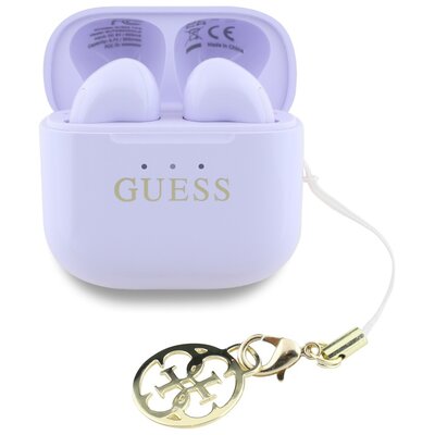 Słuchawki douszne GUESS Glossy Effect Printed Classic Logo & Charm Lawendowy