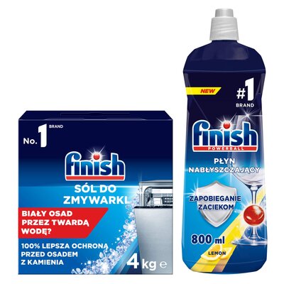 Sól do zmywarek FINISH 4 kg + Nabłyszczacz do zmywarek FINISH Shine Protect Cytrynowy 800 ml