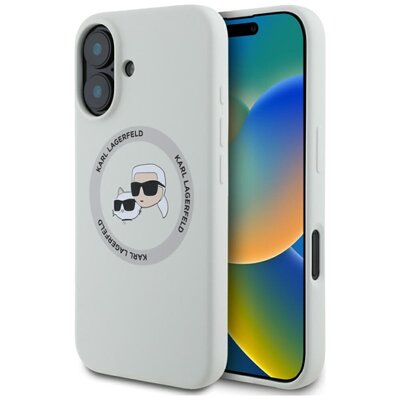 Etui KARL LAGERFELD Silicone Double Heads And Circle MagSafe do Apple iPhone 16 Beżowy
