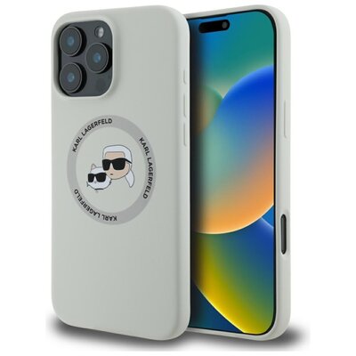 Etui KARL LAGERFELD Silicone Double Heads And Circle MagSafe do Apple iPhone 16 Pro Max Beżowy