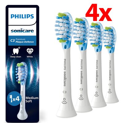 Oryginalne końcówki PHILIPS Sonicare C3 HX9044/87 Średnio miękkie włókna (4 szt. zapas na rok) (Zaawansowane usuwanie płytki bakteryjnej)