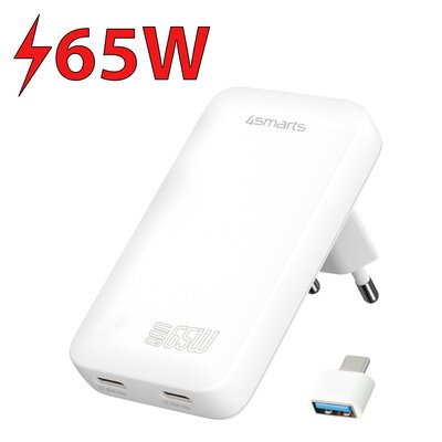 Ładowarka sieciowa 4SMARTS FlatPlug Slim Dual 65W GaN Biały