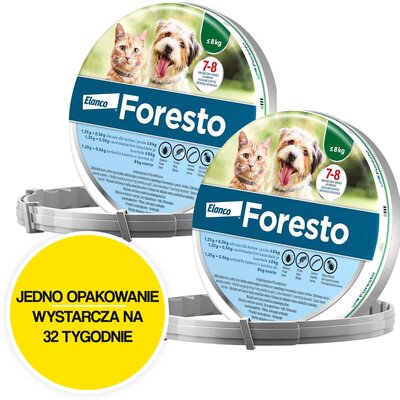 Obroża FORESTO przeciw kleszczom i pchłom dla psów i kotów do 8 kg (38 cm) 2 szt.