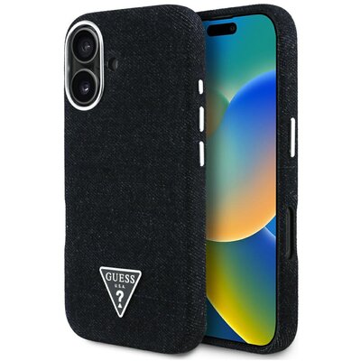 Etui GUESS Denim Triangle Logo MagSafe do Apple iPhone 16 Czarny