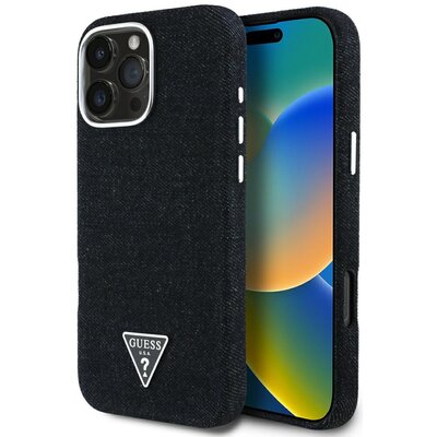 Etui GUESS Denim Triangle Logo MagSafe do Apple iPhone 16 Pro Czarny