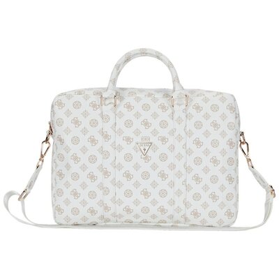 Torba na laptopa GUESS 4G Peony Front Pocket Zipper Triangle Logo 16 cali Biały