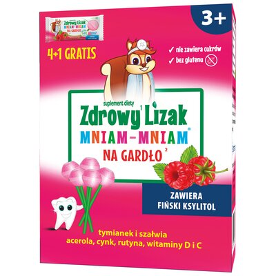 Lizak MNIAM-MNIAM Na gardło Malinowy (5 szt.)